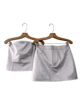 WAYF x Jourdan Sloane Metallic Set Mini Skirt Tube Top Revolve Silver